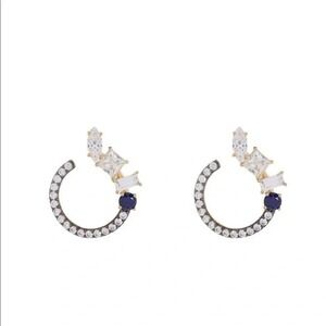 NADRI Encore Mixed Shape CZ Front-Facing Hoop‎ Earrings, Blue/Gold, NWT